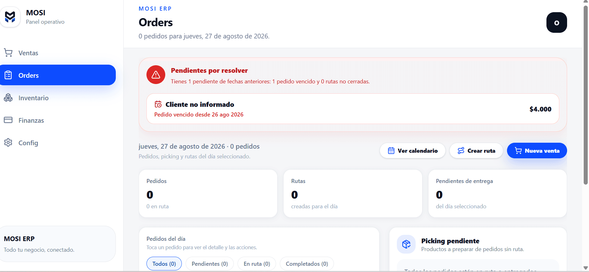 Módulo Pedidos de MOSI ERP
